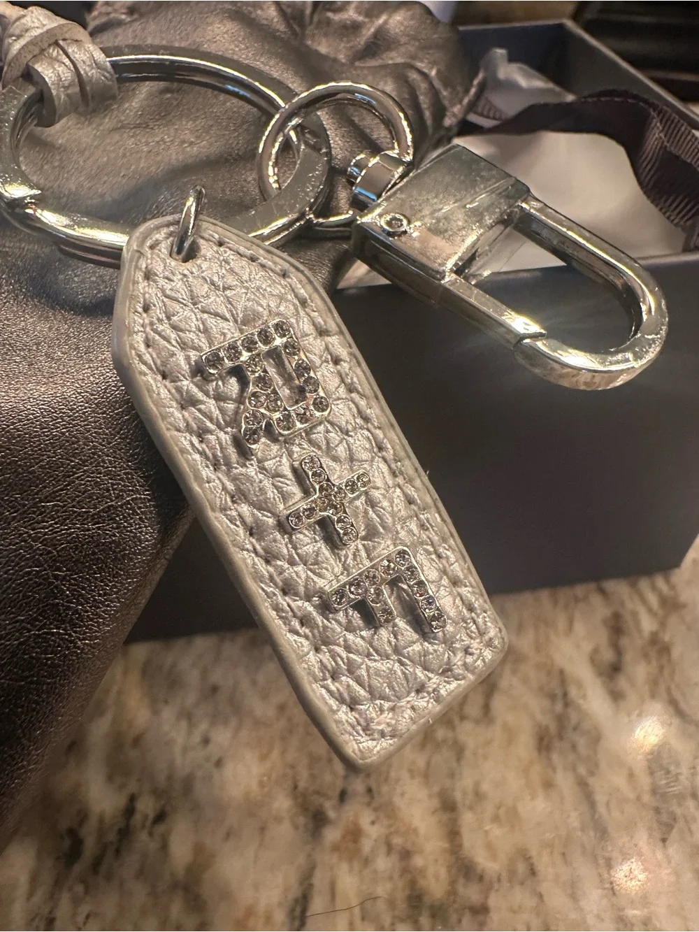 Rodan + Fields Metallic Silver Leather Key & Tassel Holder